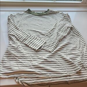 Pomander Place Green and White Striped Long Sleeve Tee